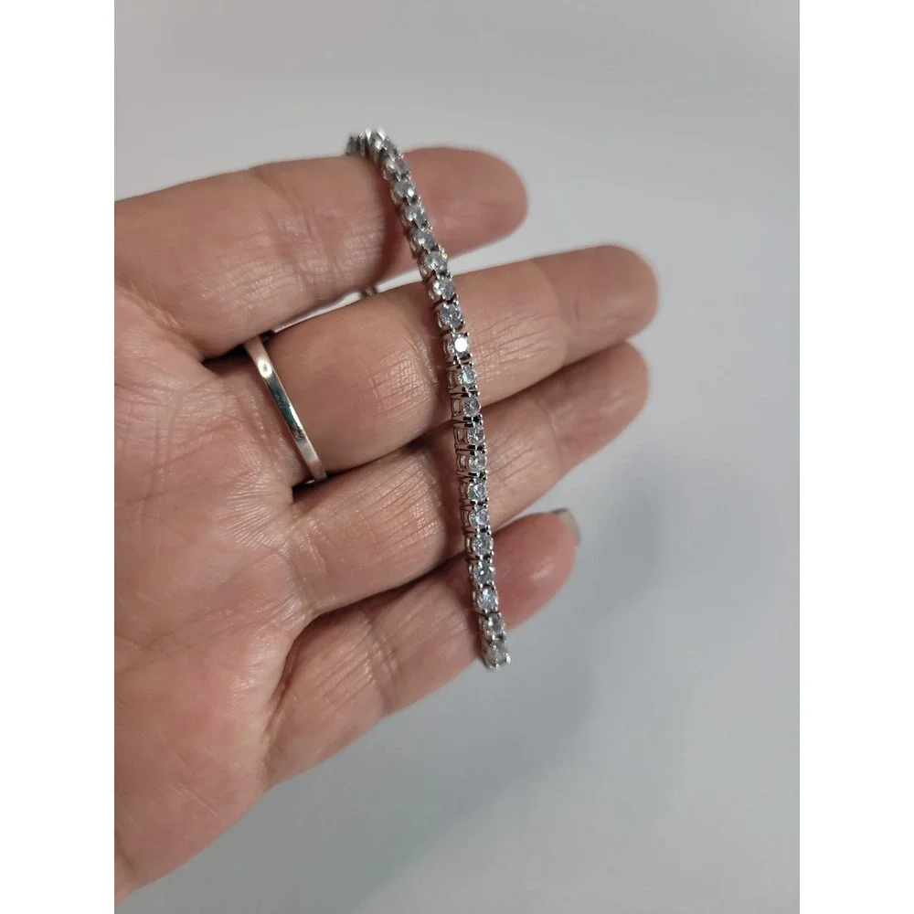 Silver Tone Clear Rhinestone Tennis Bracelet Square Link Box Clasp Formal Jewelr